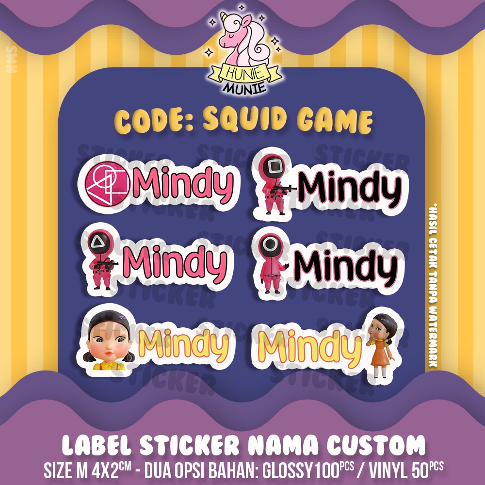 

Sticker Label Nama Custom - Squid Game (100pcs+) Stiker Hunie Munie
