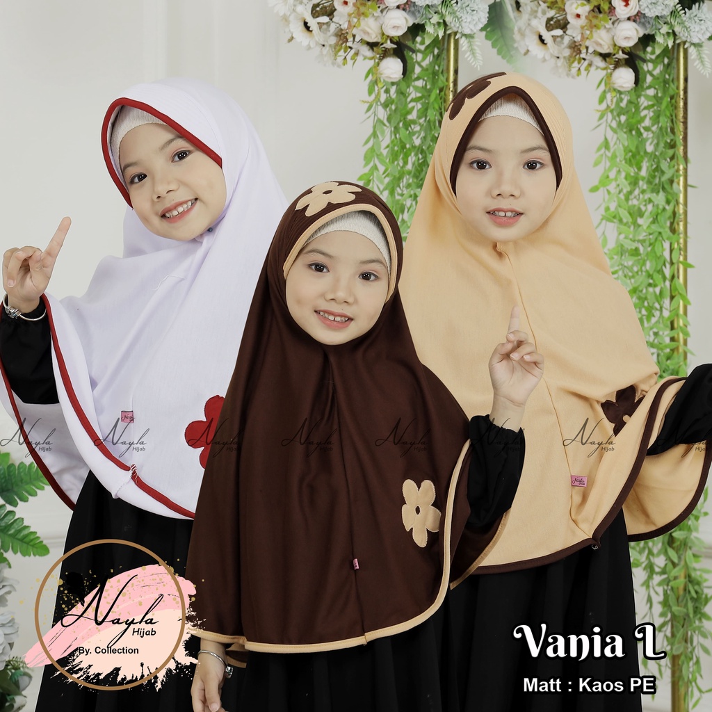 Jilbab Instan Anak Vaniia KW size L Kerudung Sekolah Anak SD Bunga Ceplok Nayla Hija'b