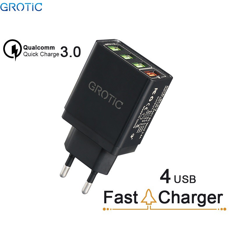 GROTIC Kepala Charger Quick Charge QC3.0 4USB Port Mobile Adaptor BK-376 + Kabel Data Charger