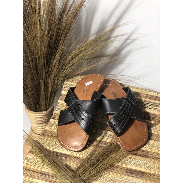 Sandal Pria Kulit Asli Tarumpah Karet Matang / Sandal Kulit Asli / Sendal tarumpah /  Sandal Bido As
