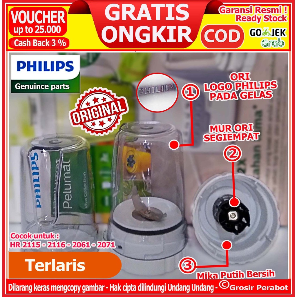 Blender Bumbu Philips Gelas Bumbu Blender Philips Dry Mill  HR 2115 HR 2116 HR 2061 HR 2071  Original Asli Penggiling Kering Blender Bumbu Gilingan Kering Blender Philips 1 Set Komplit