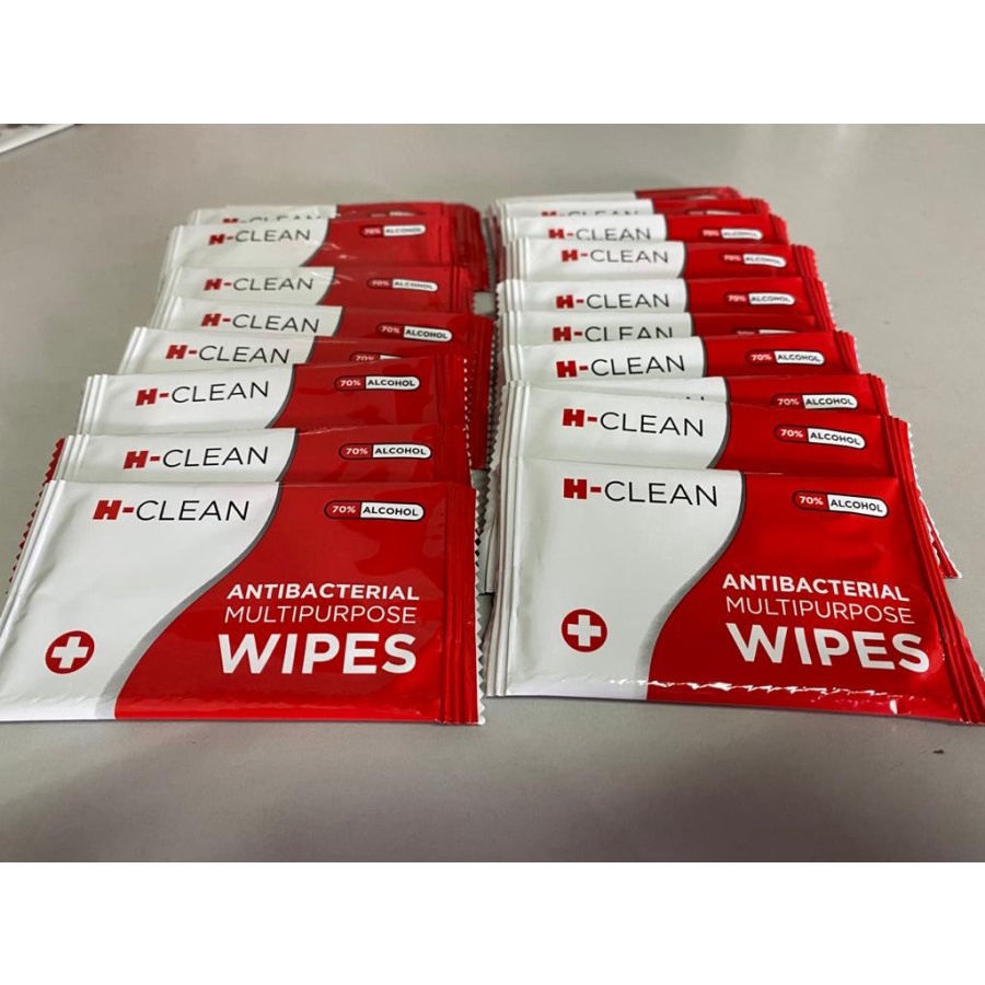 Tisu basah sachet WIPES H-Clean 70% alcohol antiseptic Isopropyl 20pcs