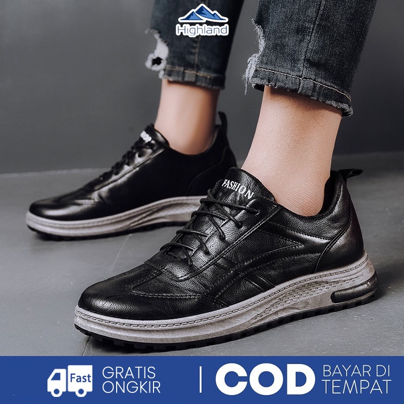 COD Highland Sepatu Pantofel Pria Formal Sepatu Casual Kerja Kuliah Bahan Kulit IMPORT MC407