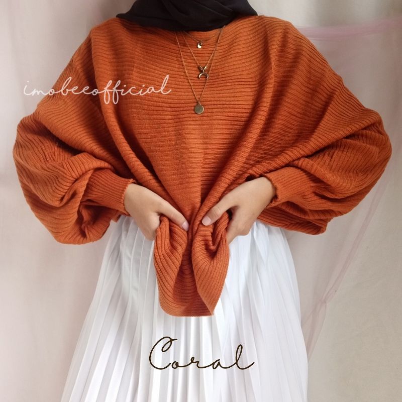 KNIT BATWING OVERSIZE // RAJUT BATWING LASPERAL // SWEATER RAJUT KALONG-PREMIUM Coral