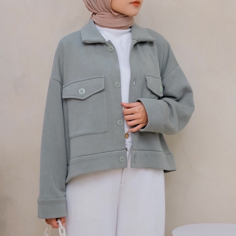 Jaket Wanita Button Outer Jaket Modis Wanita Musim semi Longgar Solid Fashion Korea Untuk Sehari har-Jaket Poket LighGray