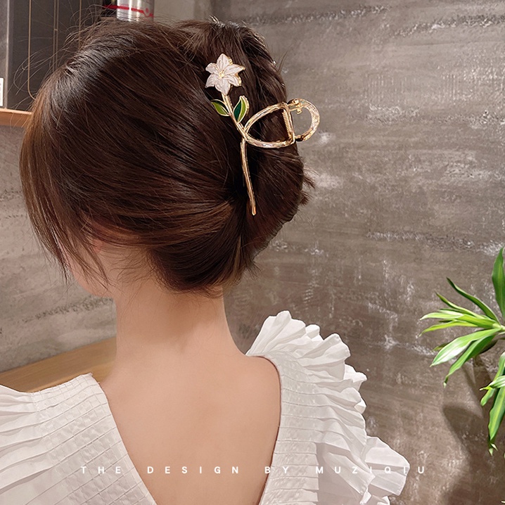 AY(CN) Jepit Rambut Bentuk Bunga Warna Putih Bahan Metal Untuk Wanita