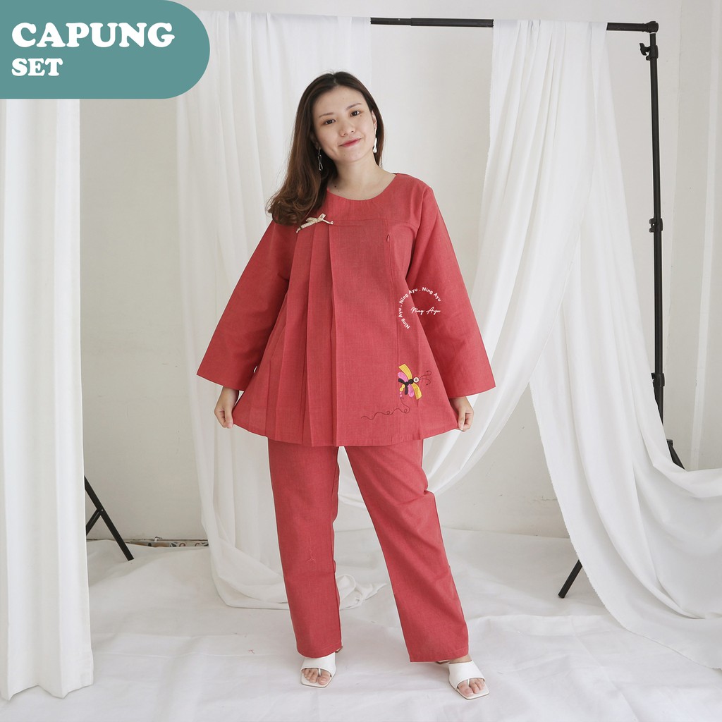 MAMA HAMIL Setelan Baju Hamil Murah Kantor Muslim Bordir Kupu Pita Dada Lengan Panjang- STJ 100