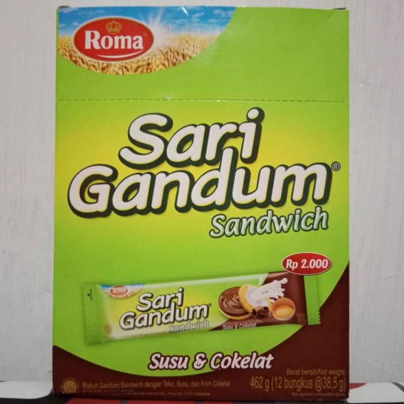 

Roma Sari Gandum Sandwich Coklat 38,5 gram (1 pack isi 12 pcs)