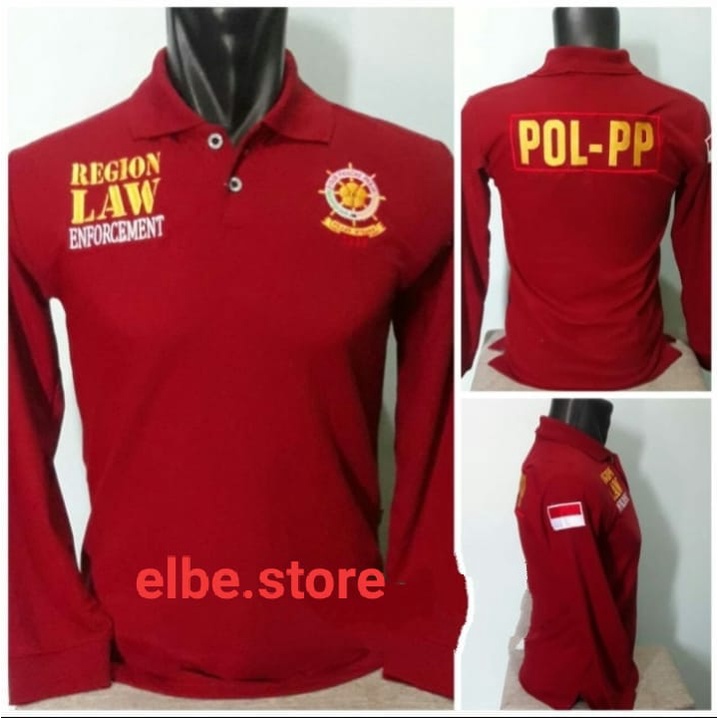 KAOS KERAH POL PP MERAH LENGAN PANJANG FULL BORDIR GOLD