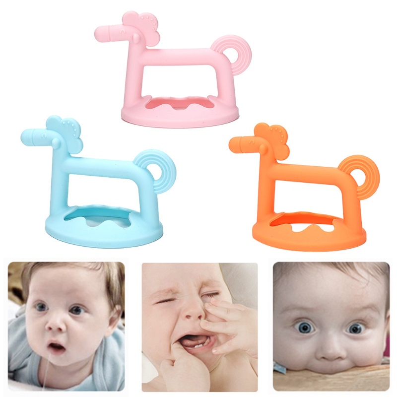 Mary Mainan Teether Bentuk Kuda 3D Bahan Silikon Untuk Bayi