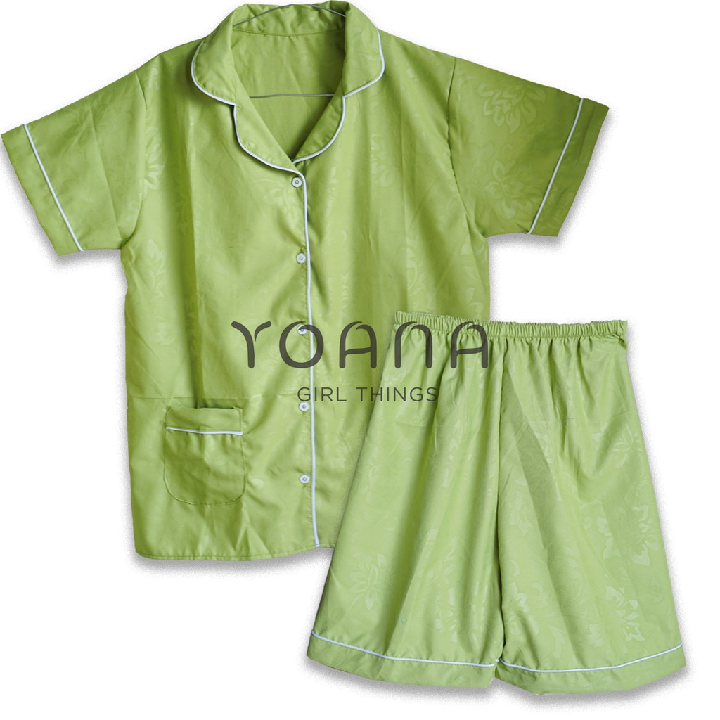 Yoana| Set Baju Tidur Piyama Wanita- Embos HP Hijau