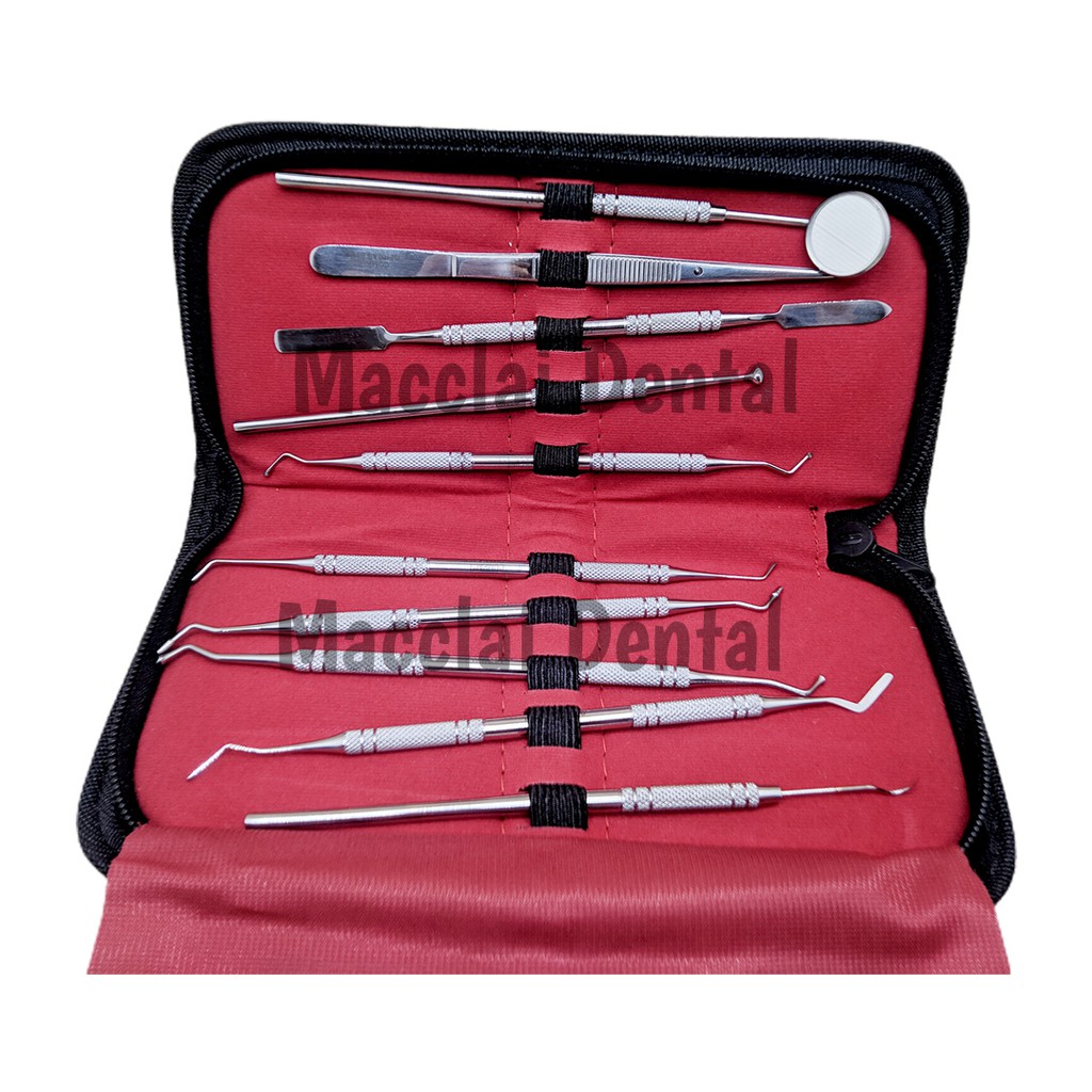 DENTAL STAINLESS STEEL DIAGNOSTIK DIAGNOSTIC INSTRUMENT SET KIT DASAR  ISI 10 PCS