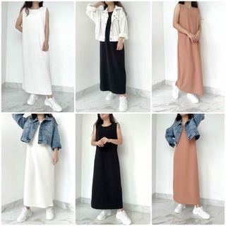 Baju Inner Long Dress wanita Muslim Polos Tanpa lengan