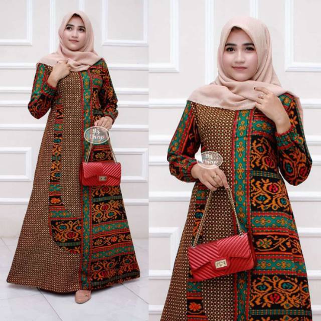 Gamis kombi motif tenun