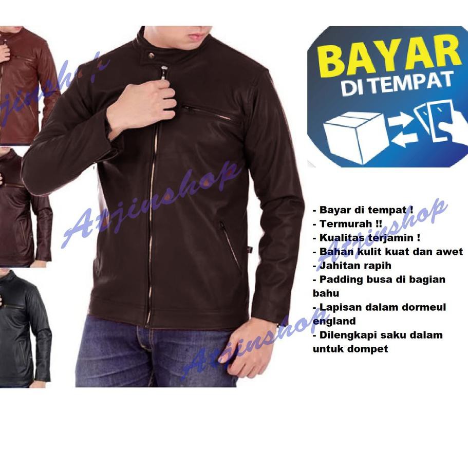 ➮ Atjin-Jaket Kulit Pria Kasual Exclusive Series Ferrari / Jaket Motor Pria [Coklat - Hitam] ❉