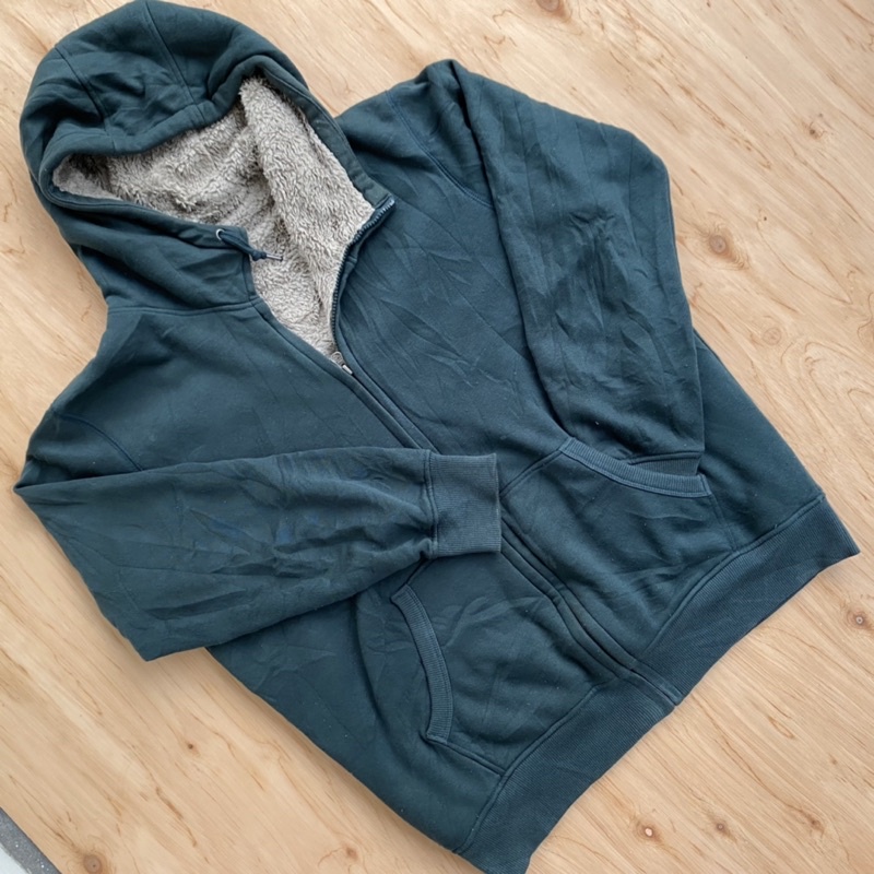 Hoodie Sherpa Zip Uniqlo Hijau teal Second Original