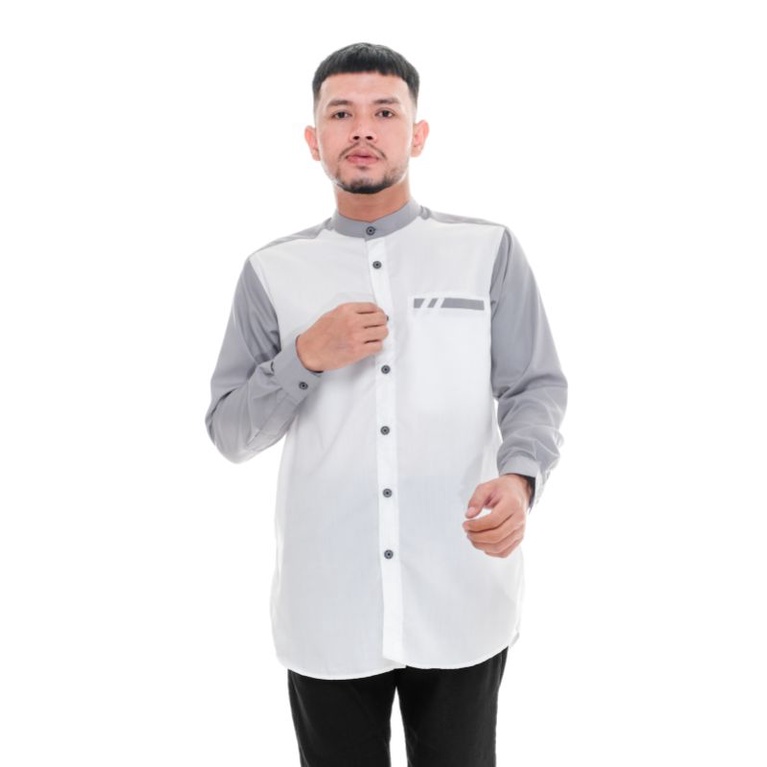 Kemeja Koko Pria Lengan Panjang Bahan Toyobo Premium Model Baju Koko Pria Lengan Panjang Kombinasi 2 Warna Raglan