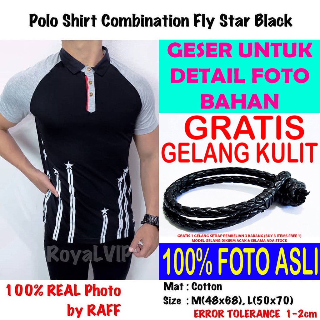 Kaos Kerah Berkerah Polo Shirt Hitam ROYALVIP PRIA COWOK MURAH BAGUS PREMIUM IMPORT PROMO GRATIS