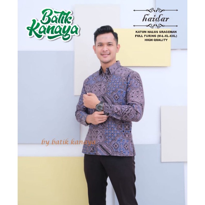 Kanaya Kemeja Batik Pria Lengan Panjang Full Furing Modern HAIDAR Ungu