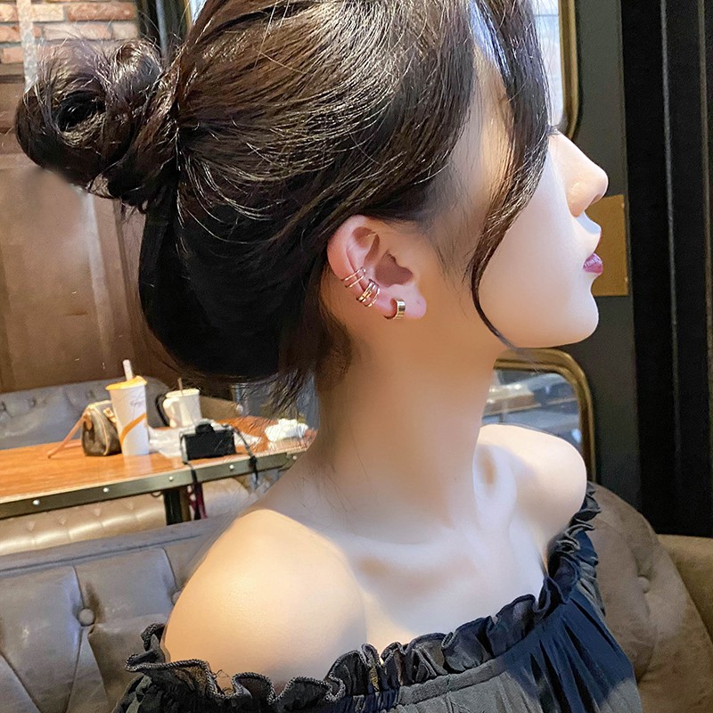 Anting Klip Telinga Tanpa Tindik Desain Unik Gaya Hip Hop Korea Minimalis Untuk Pelajar
