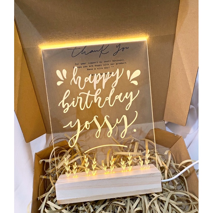 GIFT BOX ACRYLIC LETTERING LED KADO ULANG TAHUN, KADO WISUDA, KADO WEDDING