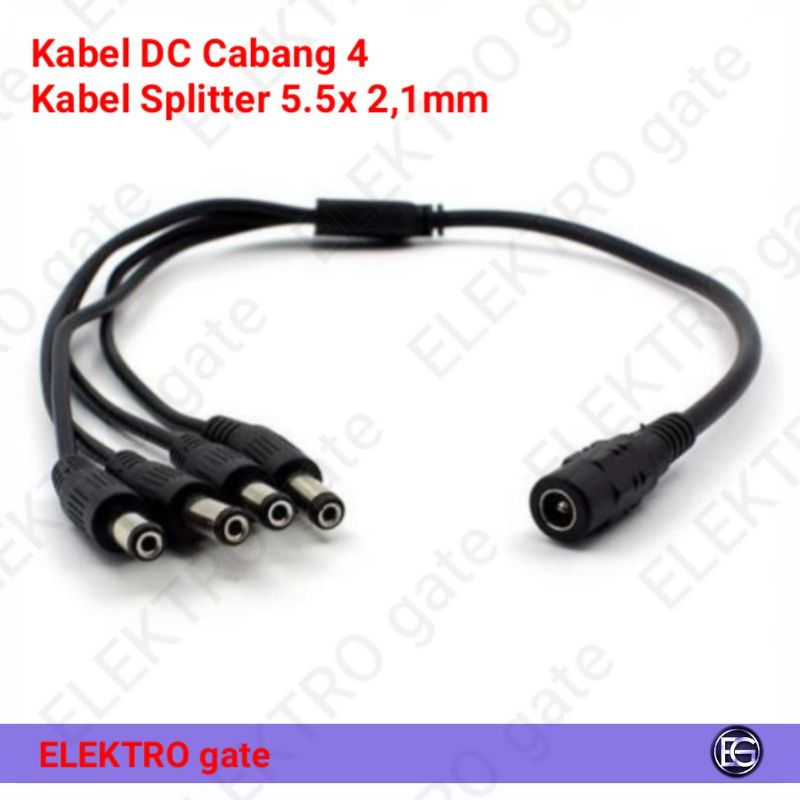 Kabel dc adaptor cctv cabang 4 / splitter dc female to male 4