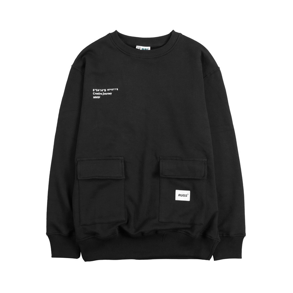 Sweater crewneck saku / crewneck unisex full coton / crewneck russ glock black