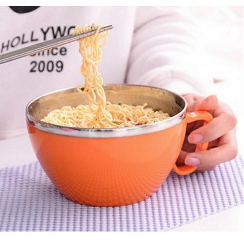 MANGKOK MIE MI RAMEN STAINLESS STEEL KOREA TEMPAT PEGANGAN TUTUP MANGKUK