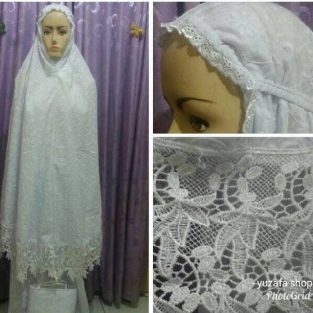 Mukena katun paris renda putih