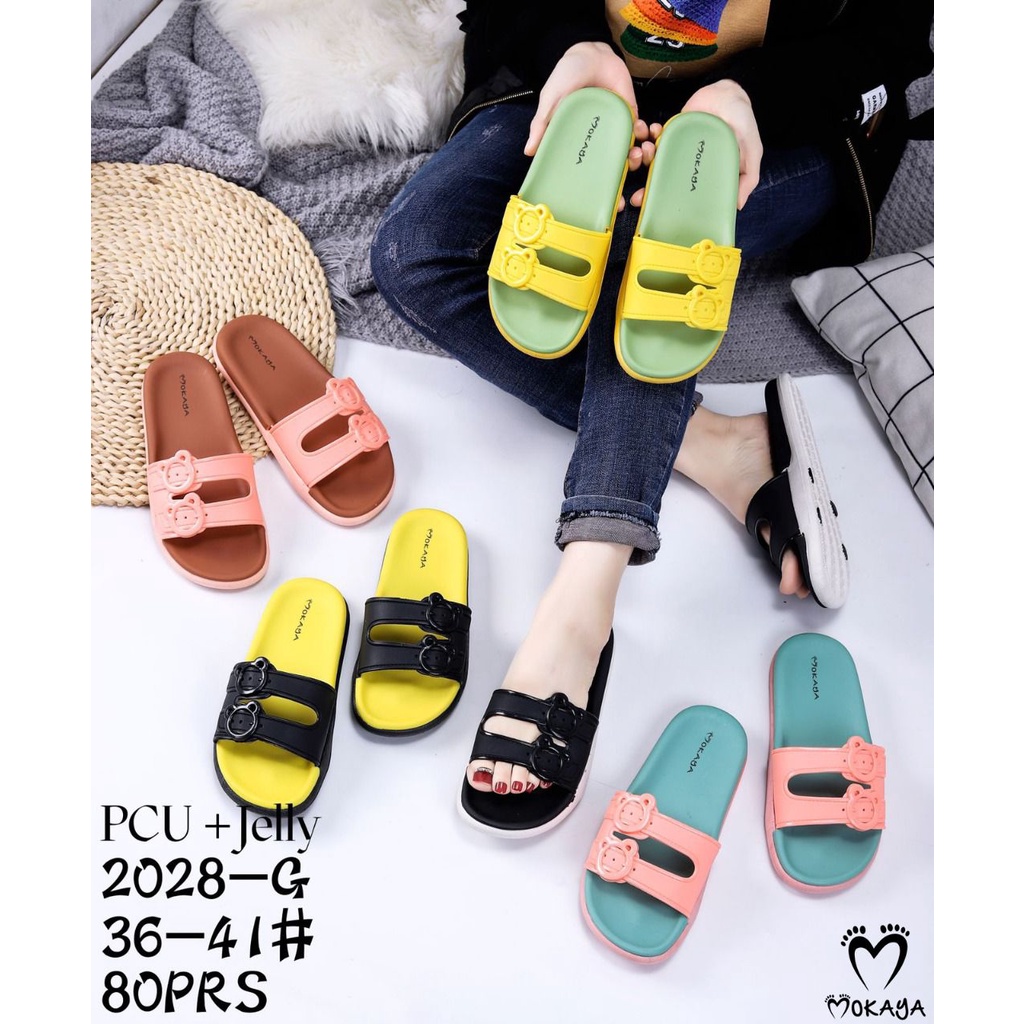 Sandal Slop Gesper Bear Colorfull Cute Tebal Empuk Import mokaya /size 36-41 (2028-G / 2028-53)