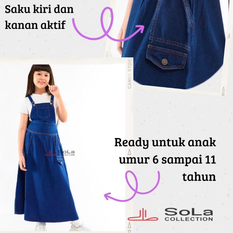 Sola - Overoll Rok Anak Rok jeans anak Warna Navy usia 6-11 tahun kode 8980