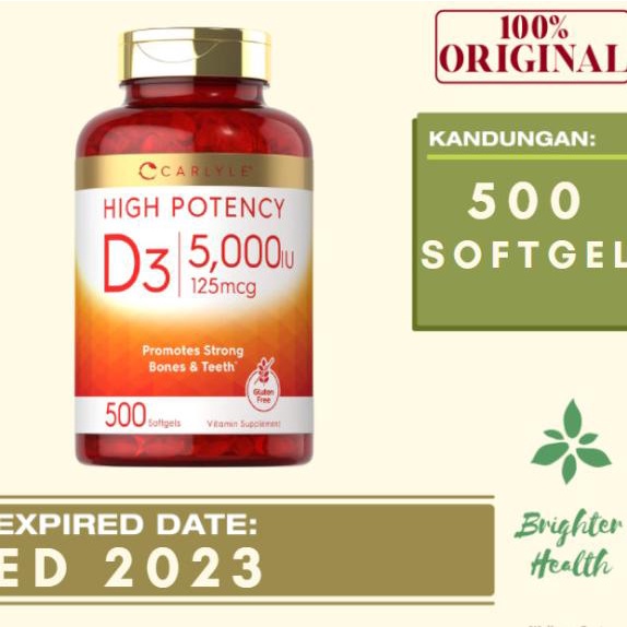 Carlyle High Potency D3 5000iu 5000 IU 500 softgels vitamin D3 ori usa Lc
