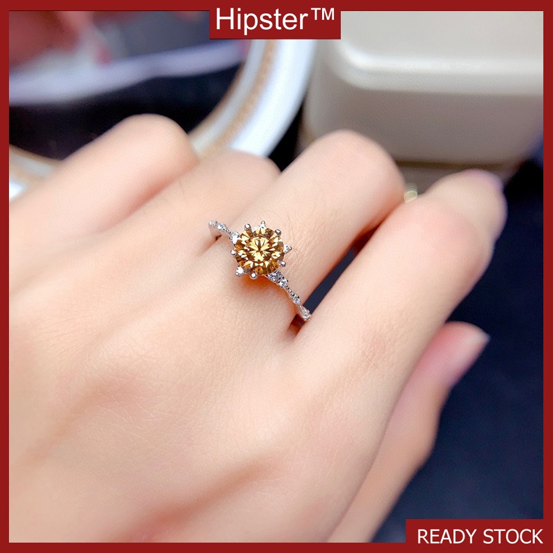 Fashion Eight Hearts and Eight Arrows Champagne Moissanite Snowflake Ring