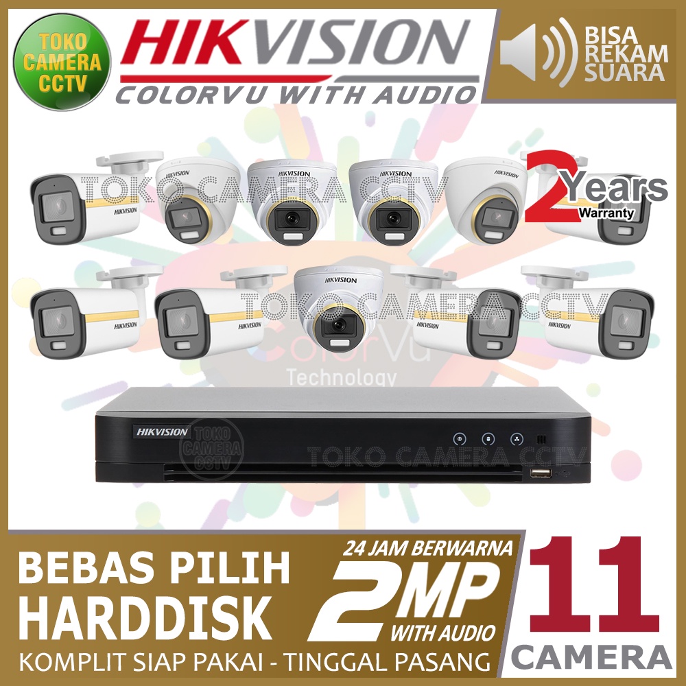 PAKET CCTV HIKVISION COLORVU AUDIO 2MP 16 CHANNEL 11 KAMERA