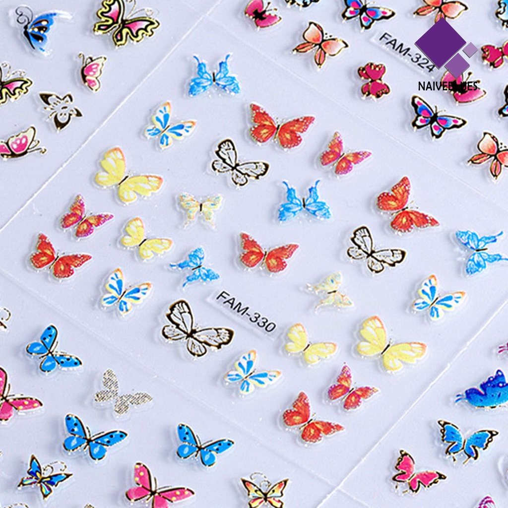 Naiveblue &gt; 24Pcs / Set Stiker Kuku Motif Kupu-Kupu Untuk Nail Art / Manicure Wanita Butterfly