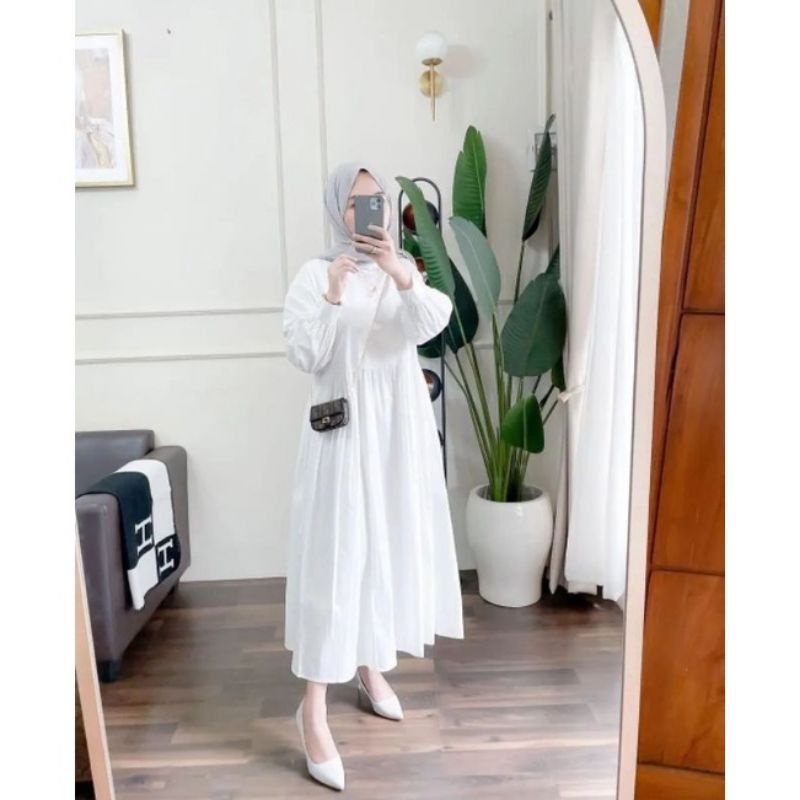 Tunik midi dress putih polos rayon
