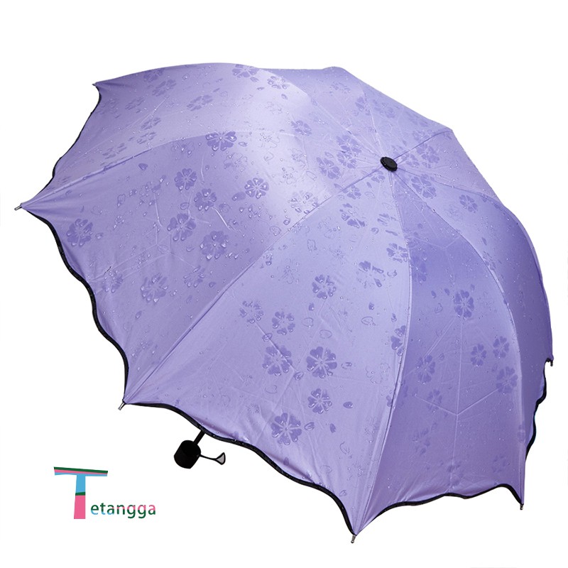 3D Payung Lipat Magic Umbrella / Dimensi Lapisan Hitam ANTI UV ( Gelombang )  AJ-14 Flowers Umbrella