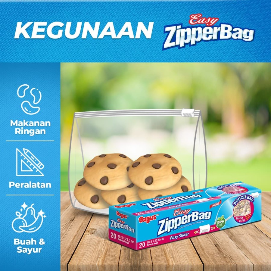 BAGUS ZIPPER BAG EASY SLIDER WITH POUCH 20'S 18,5 X 23,5 CM ZIPLOCK