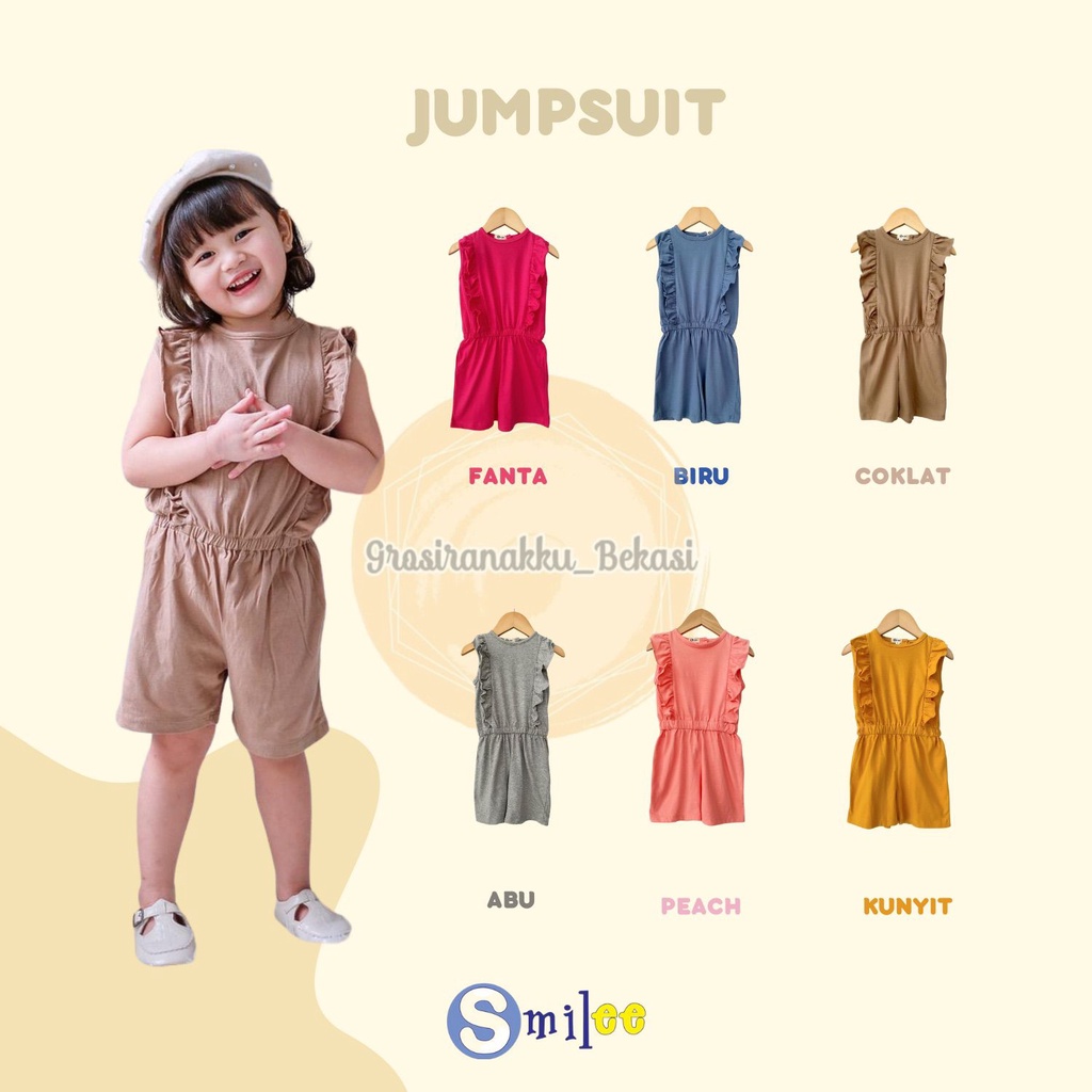 Jumpsuit Anak Smilee Nada Polos Mix Warna Size 1-5Tahun