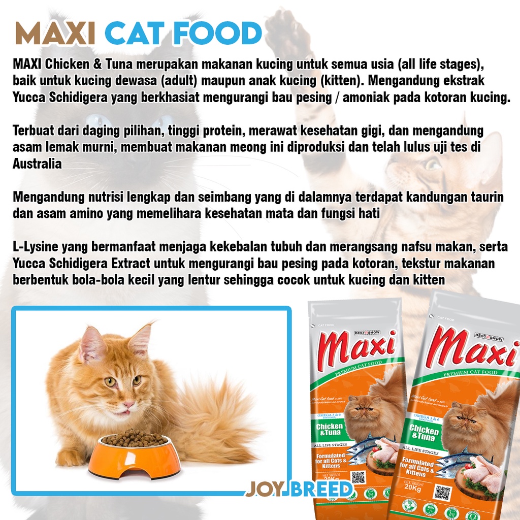 MAKANAN KUCING KERING MAXI CHICKEN &amp; TUNA KEMASAN 800 GRAM REPACK UNTUK KUCING SEGALA UMUR | JOY BREED OFFICIAL