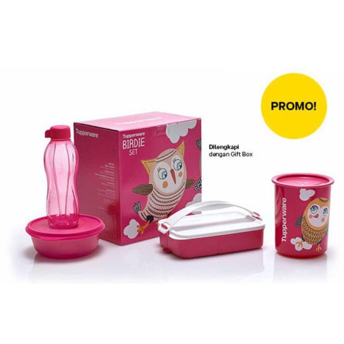 Birdie Set Lunch Box Set Wadah Bekal Tupperware Alat Makan Minum Original