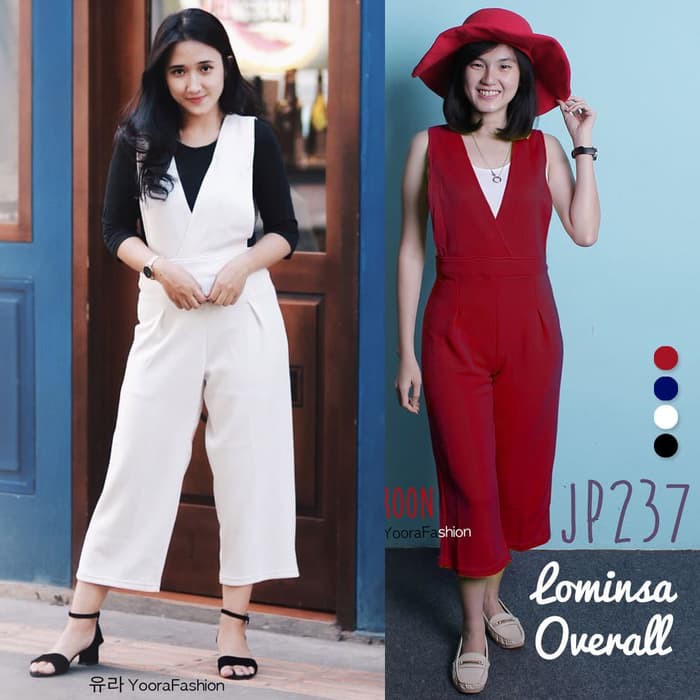 Lominsa overall jumpsuit playsuit celana wanita jp237 - putih dress cewek murah terusan cewek mura
