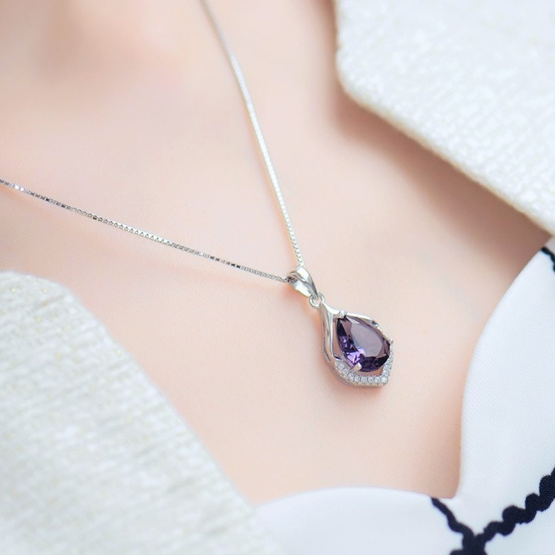 Fashion Plated 925 Silver Necklace Amethyst Pendant