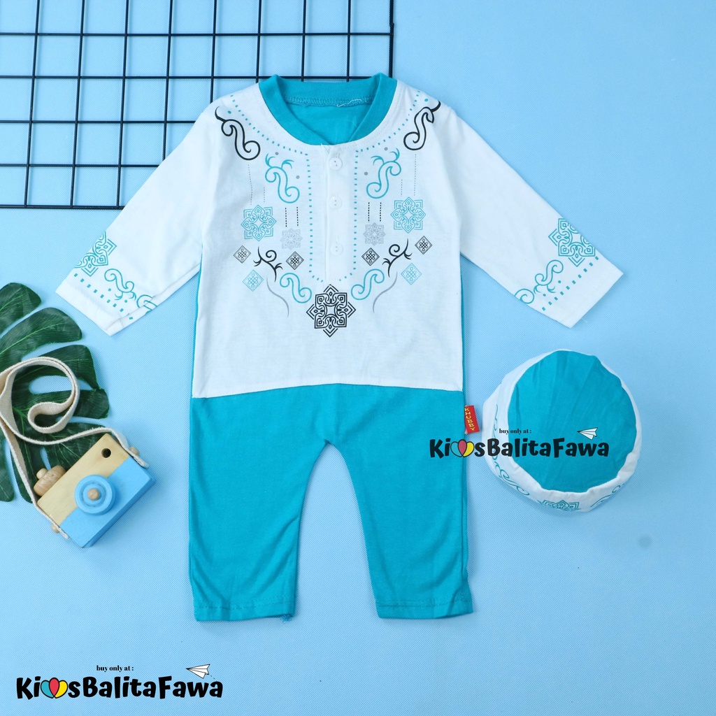 (PUTIH) Koko Jumper Naufal uk 0-12 Bulan / Baju Muslim Baby Anak Laki Romper All Size Bayi Newborn Babycinnamon