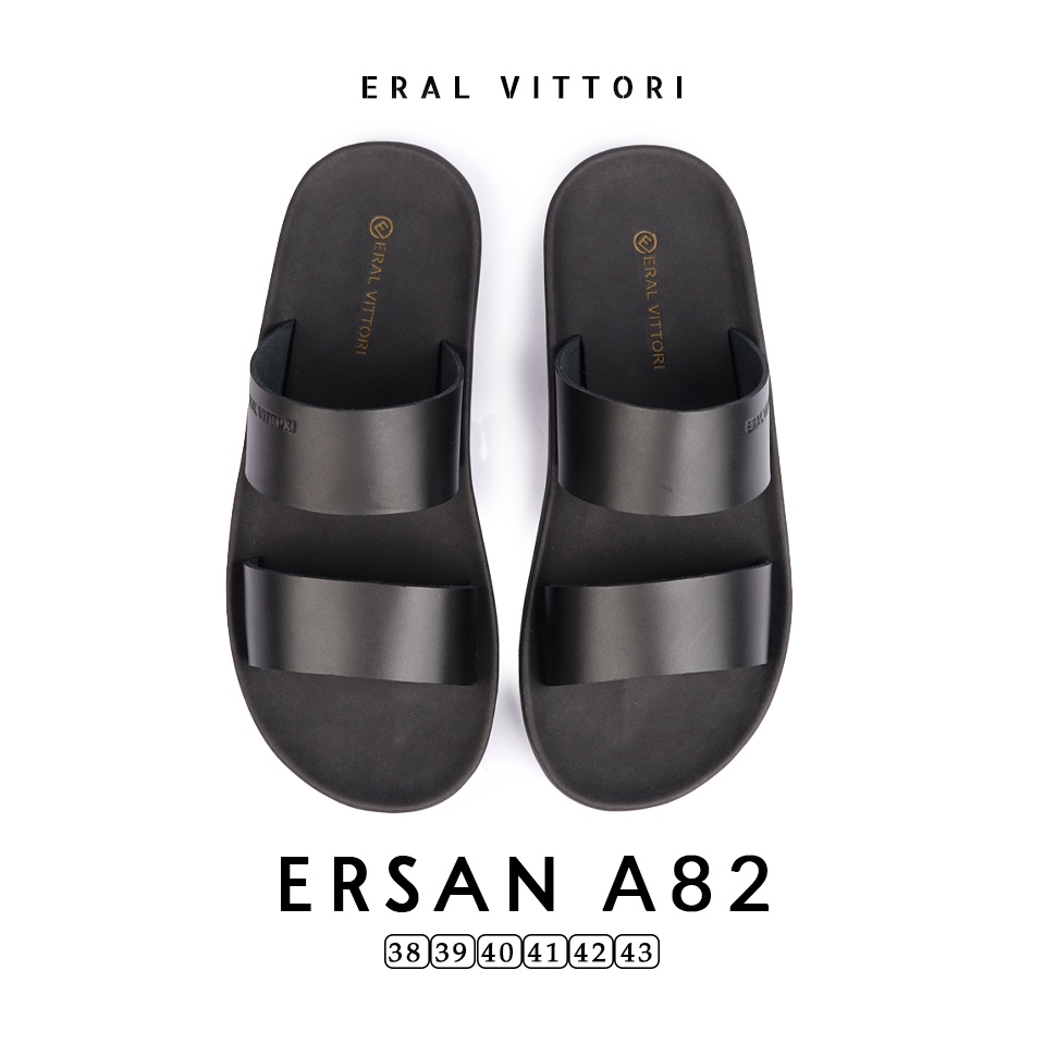 Eral Vittori - Ersan A82 Sandal Pria Kulit Santai Harian Hitam