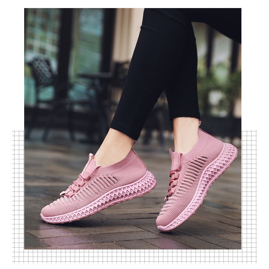 Sepatu wanita sneakers 2022 Sepatu olahraga rajutan terbang sports shoes Bahan Full Karet Anti Licin