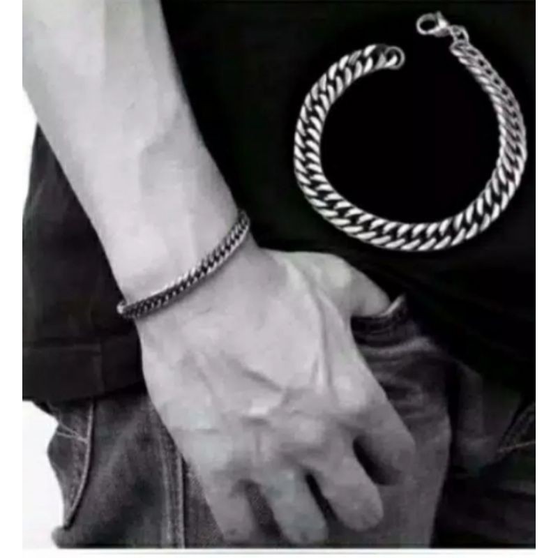 Gelang rantai titanium lapis emas putih anti luntur