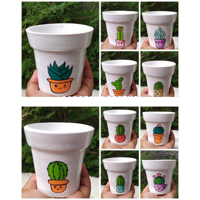 POT LUKIS GERABAH TANAH LIAT KARAKTER KAKTUS SUKULEN CLAYPOT VAS TERACOTA PAJANGAN TANAMAN HIAS 10CM