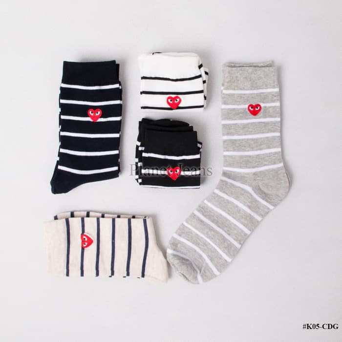 Jual Kaos kaki Panjang salur garis   belang CDG Play Love Putih Hitam Cream   Putih Limited