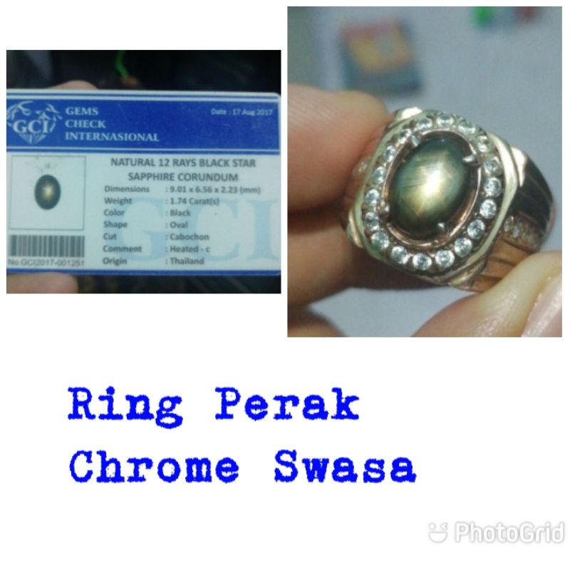 HQ Natural Black Star Sapphire 12 Rays Ring Perak Swasa